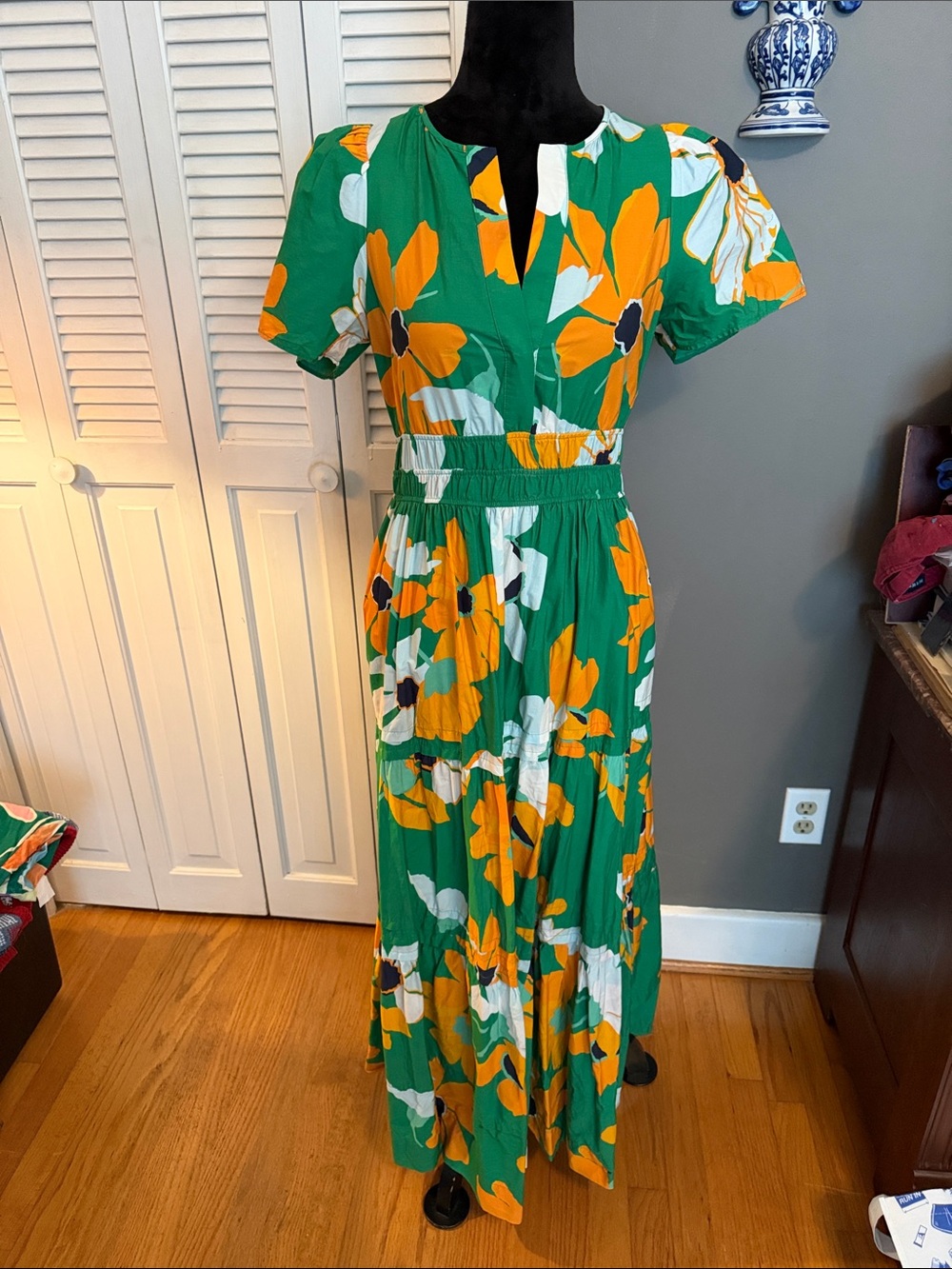 Somerset dress Green Floral Maxi with Yellow Blooms